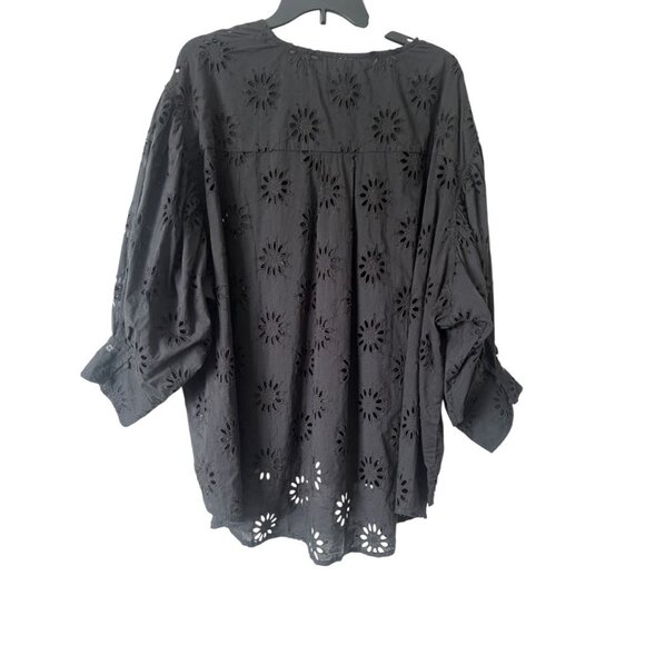 NEW Anthropologie Blank London Black Eyelet Cotton Top Large - Picture 4 of 11